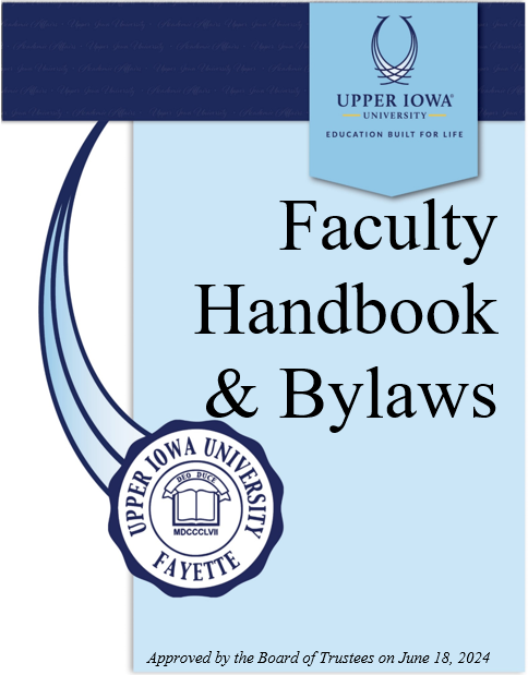 Liight blue graphic that says Faculty Handbook and Bylaws